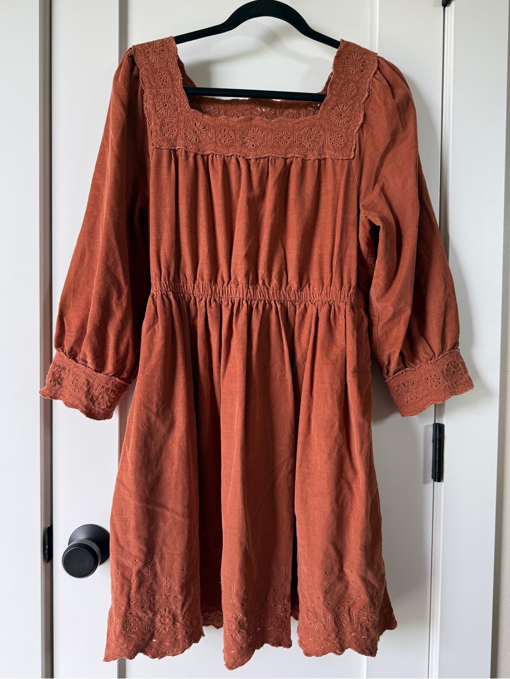 Madewell Cotton Corduroy Embroidered Square-Neck Mini Dress Medium